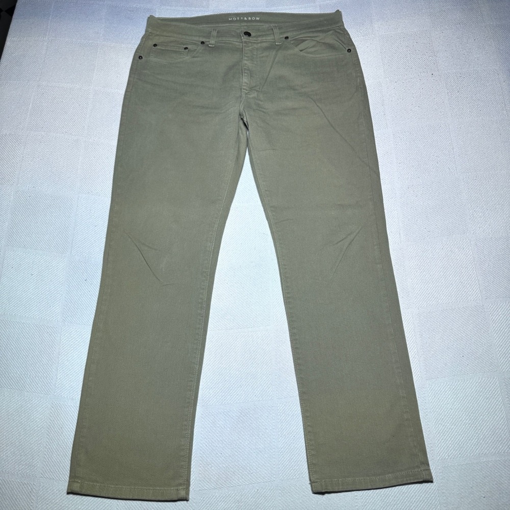 Mott &‎ Bow Mercer Jeans Mens 35x30 Slim Fit Stretch Twill Denim Olive Green